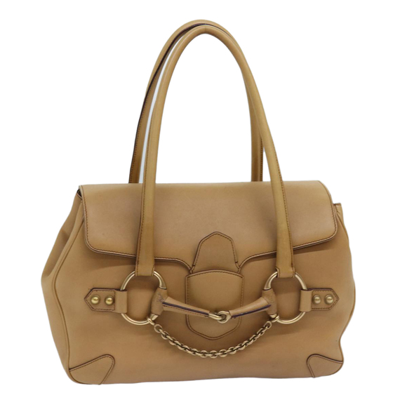 GUCCI Horsebit Shoulder Bag Leather Beige 120982 Auth ep4250 - Picture 1 of 16